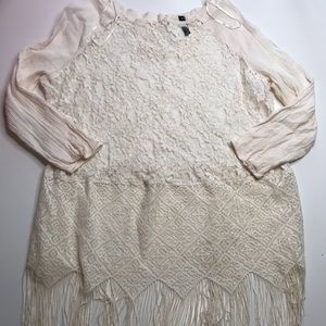 Free People Fringe And Lace Top
